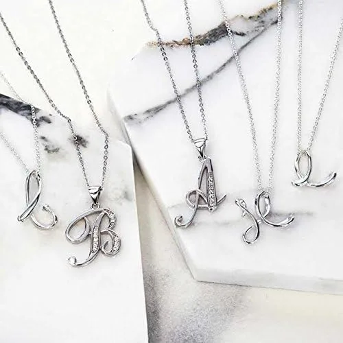 Vista 6 de Personalize ABC Script Letra Collar con inicial para mujeres adolescentes, chapado en oro de 14 quilates, plata esterlina 925