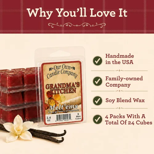 Vista 5 de Our Own Candle Company Premium Wax Melt, Grandma's Kitchen, 6 cubos, 2.4 oz (paquete de 4)