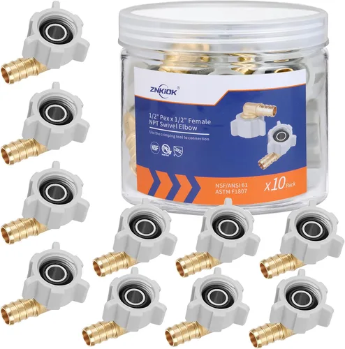 Vista 7 de (Znkiok Paquete de 2) Adaptador giratorio NPT hembra de 1/2 pulgada Pex x 1/2 pulgadas, accesorios Pex de latón, conector de grifo de línea de agua