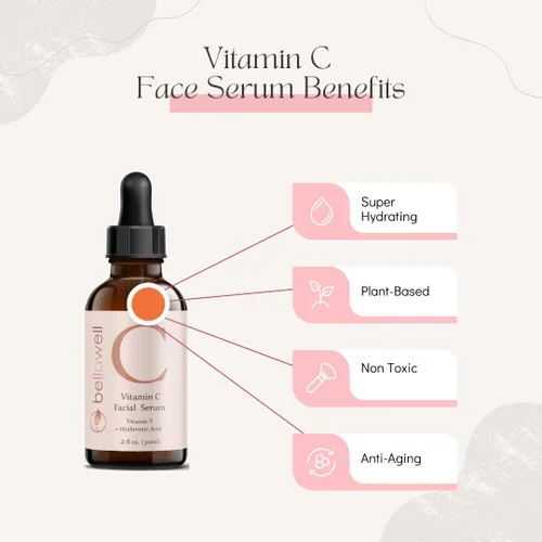 Vista 5 de Suero de vitamina C para la cara con ácido hialurónico, vitamina E, aloe vera y aceite de jojoba 2 fl oz