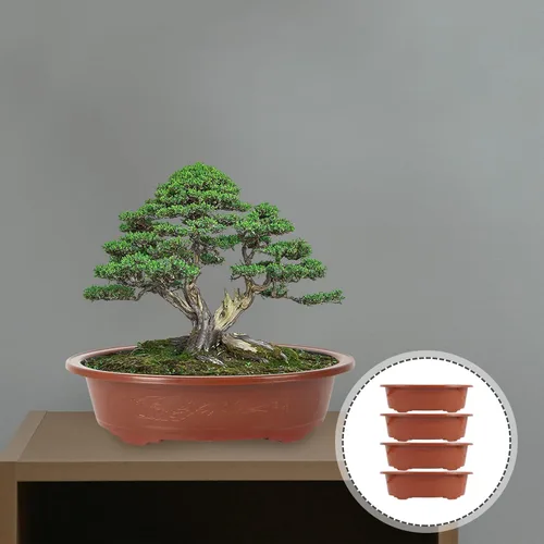 Vista 6 de DOITOOL 4 macetas ovaladas de entrenamiento para bonsái, maceta de plástico de 12 pulgadas con orificio de drenaje, maceta ovalada para decoración