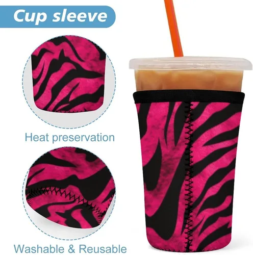 Vista 3 de Little Fat Tiger Head Wild Meerkats Zebra Tiger Leopard Reusable Insulated Neoprene Iced Coffee Cup Sleeves 3 Sizes Diving Material Cup Durable
