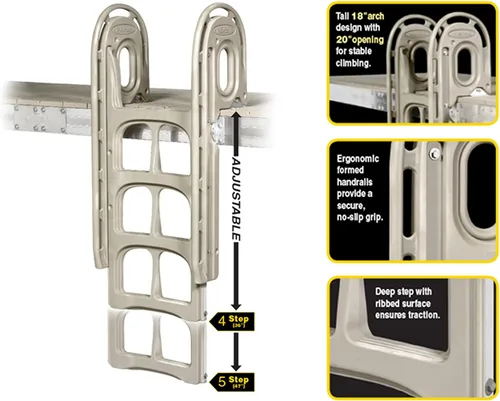 Vista 3 de PlayStar Escalera de muelle ajustable de resina ajustable para uso en muelles estacionarios, enrollables o flotantes