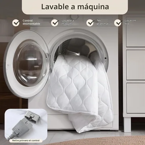 Vista 10 de Beautyrest - Cubrecolchón de algodón con calefacción - Calentador de cama con controlador de 20 ajustes de calor, temporizador de apagado