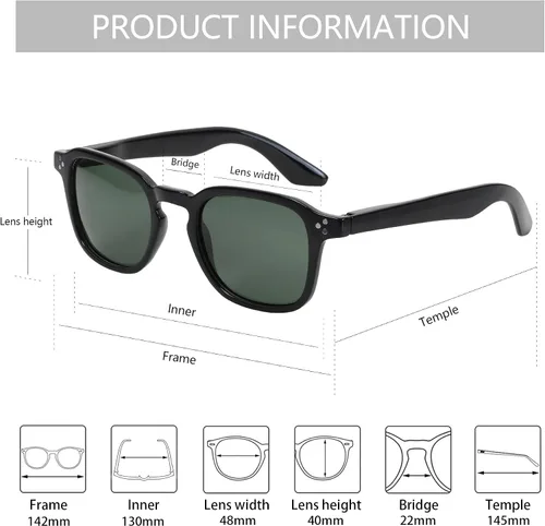 Vista 6 de ZENOTTIC Lentes de sol polarizados retro para mujer y hombre para cara pequeña, tonos clásicos cuadrados vintage, 100% protección UV a la moda
