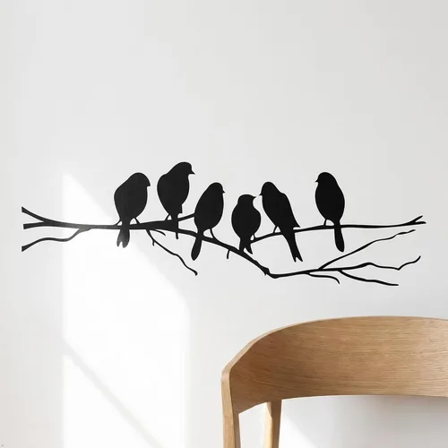 Vista 2 de Picniva Calcomanía de pared de pájaro en rama de árbol, 22 x 7 pulgadas, vinilo negro mate para decoración de guardería, sala de estar y dormitorio