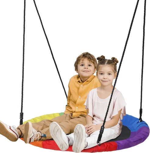 Vista 10 de ZENY Juego de columpio de 40 pulgadas para patio de recreo, plataforma redonda para interiores y exteriores, plataforma de columpio para niños, tela
