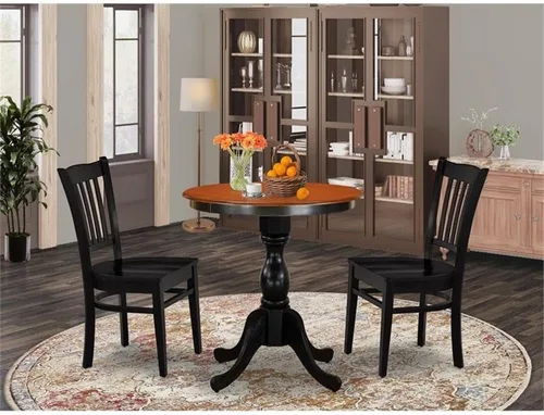Vista 4 de East West Furniture ESGR3-BCH-W Eden - Juego de muebles de habitación de 3 piezas contiene una mesa de comedor redonda con pedestal y 2 sillas