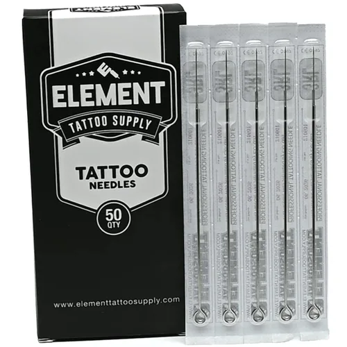 Vista 4 de Element Tattoo Supply Agujas de tatuaje de barra larga, sombreado redondo, caja suelta 3RS de 50 agujas desechables estériles profesionales