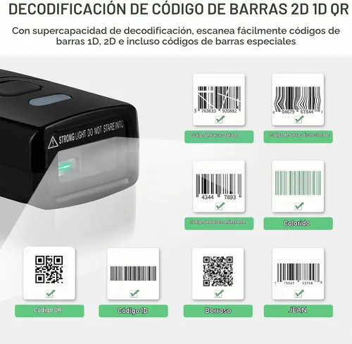 Vista 5 de Escáner de código de barras inalámbrico, escáneres de código de barras Bluetooth 1D 2D con cable USB y Bluetooth 4.2 y 2.4G inalámbrico 3 en 1