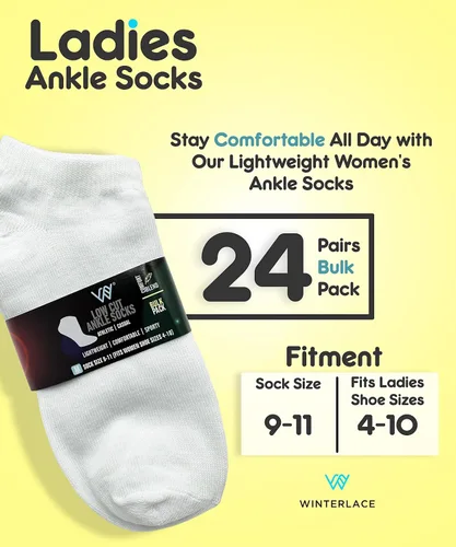 Vista 3 de Winterlace Paquete de 24 pares de calcetines de tobillo para mujeres y niñas, divertido y lindo corte bajo que no se muestra, colorido suave