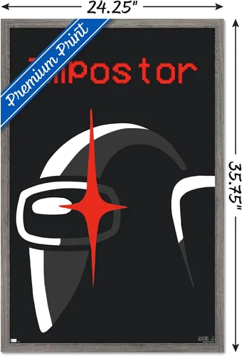 Vista 3 de Póster de pared de Among Us Impostor, 34 pulgadas de largo x 22.4 pulgadas de ancho, versión enmarcada de madera de granero