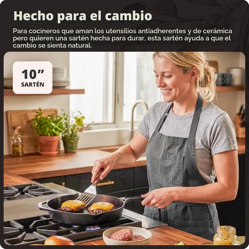 Vista 2 de Greater Goods Sartén de hierro fundido de 10 pulgadas, superficie lisa