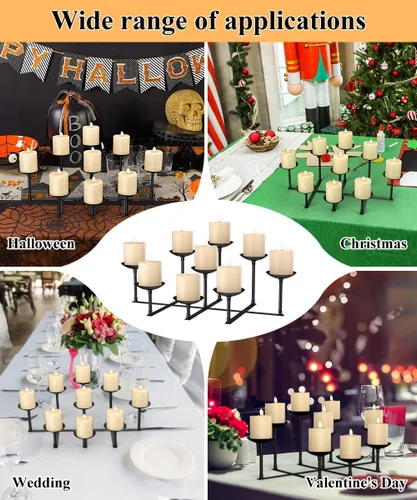 Vista 7 de Portavelas de chimenea con 9 placas de pilar de cera, soporte de velas de hierro para decoración de hogar, hogar, mesa, centro de mesa, decoración