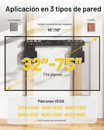 Vista 5 de monTEK Soporte de pared para TV ultra delgado de 0.35 pulgadas