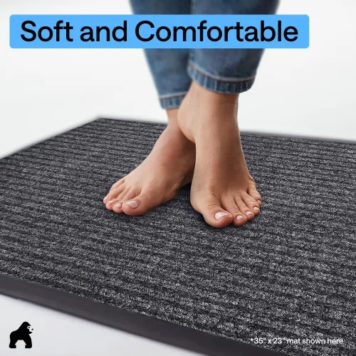 Vista 8 de Gorilla Grip - Tapete afelpado original de goma con perfil bajo, resistente, duradero, impermeable y fácil de limpiar para interior y exterior Gris
