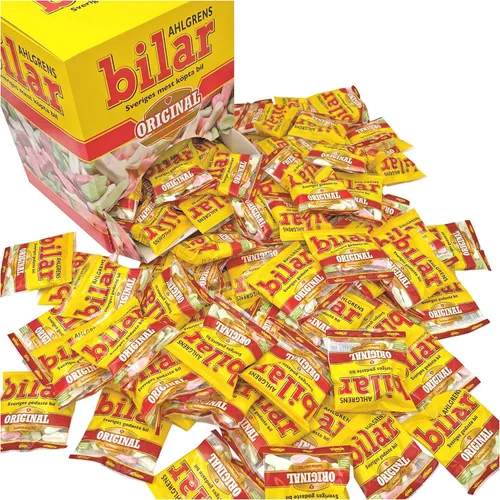 Vista 2 de 100 bolsas de aperitivos x 1.06 oz de Ahlgrens Bilar Original - Sueco - Masticable - Malvavisco - Autos - Caramelos - Dulces
