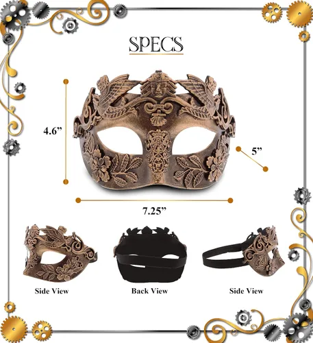 Vista 2 de Máscara de baile de máscaras real veneciana, máscara steampunk de media mascarada, accesorio de disfraz barroco