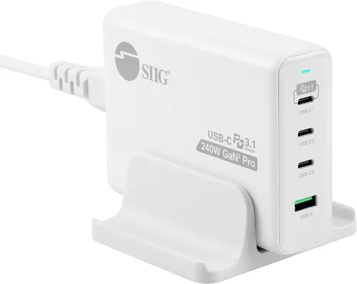 Vista 9 de SIIG Cargador GaN USB-C PD de 4 puertos de 200 W, AC-PW1V11-S1 Carga 4 dispositivos con salida total de 200 W; diseño GaN y USB-C PD admiten carga