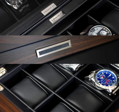 Vista 6 de Lifomenz Co Caja de reloj de madera para hombre organizador de joyas con cajón de valet 12 ranuras para reloj organizador de accesorios para hombre