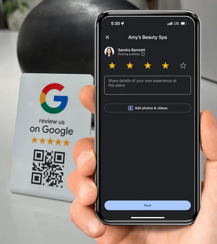 Vista 2 de Soporte de revisión de Google - NFC y código QR, fácil configuración, para todas las empresas (paquete de 1)