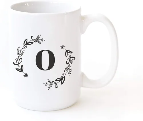 Vista 42 de The Cotton & Canvas Co. Botánico personalizado monograma inicial letra A taza de café porcelana cerámica taza de café para ella, para él