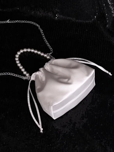 Vista 3 de Verdusa Bolso de noche de satén para mujer, bolso de mano con cordón de perlas