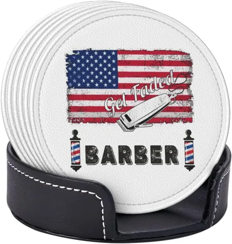 Vista 10 de Juego de 6 posavasos con soporte para electricista con bandera estadounidense, tapete de piel sintética para cocina, bar, mesa, escritorio