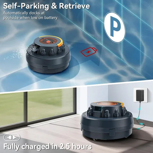 Vista 7 de Robot limpiador de piscina inalámbrico X2, aspiradora robótica para piscina sobre el suelo, motor dual de 45 W, estacionamiento automático, mejorado