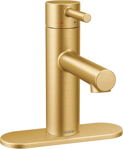 Vista 6 de Moen Align Grifo de Baño Moderno de Una Manija Oro Cepillado con Conjunto de Drenaje y Placa de Cubierta Opcional, Grifo de Lavabo de Baño de Un