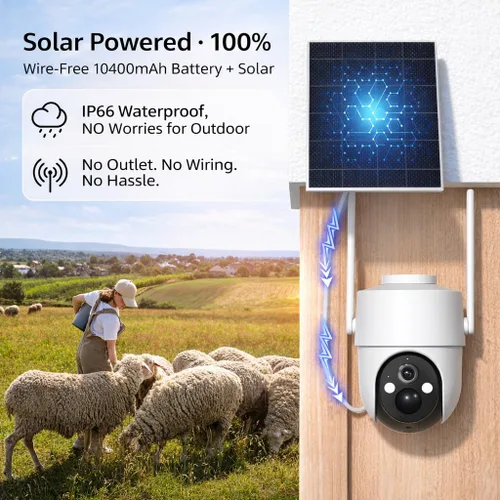 Vista 4 de Rraycom Cámara de seguridad celular 4G LTE inalámbrica para exteriores, sin WiFi, con energía solar, vista en vivo de 360°, visión nocturna a
