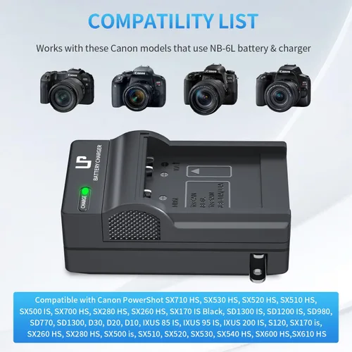 Vista 2 de LP Paquete de 2 baterías NB-6LH NB-6L y cargador LED, batería de 1200 mAh compatible con Canon PowerShot SX530 HS SX710 HS SX700 HS SX610 HS SX600