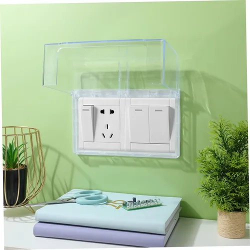 Vista 4 de 1 tapa adhesiva de doble posición para baño y sala de estar para enchufes eléctricos, fácil de instalar y quitar