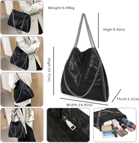 Vista 2 de JOTHIN Bolso grande para mujer, bolso cruzado con cadena, bolso de mano de diseñador para mujer, bolso de hombro (negro)
