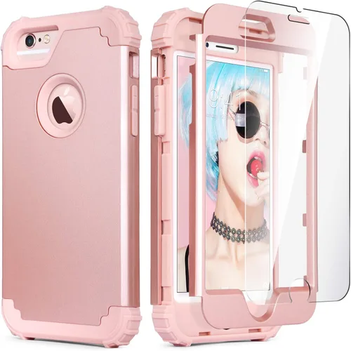 Vista 25 de IDweel Funda para iPhone 6S, funda para iPhone 6 con protector de pantalla, 3 en 1, resistente, absorción de impactos, cubierta de policarbonato