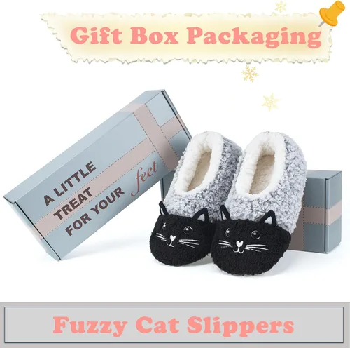 Vista 2 de The Metluks Lindas pantuflas de casa de animales, calcetines cálidos y mullidos con pinzas antideslizantes, regalos divertidos y acogedores