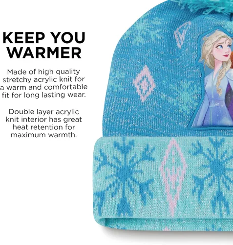 Vista 4 de Disney Juego de gorro y guantes de invierno para niñas de 2 a 4 años o Frozen 2 con gorro Elsa & Anna y guantes para niños de 4 a 7 años