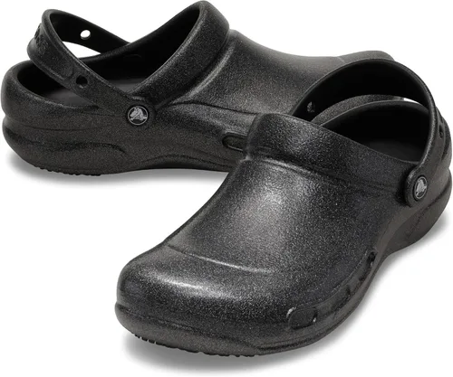 Vista 6 de Crocs Zuecos unisex para adultos, zapatos de trabajo antideslizantes, negro con brillo, 6 mujer/4 hombre