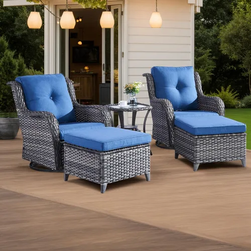 Vista 74 de HUMMUH Juego de 2 Sillas Giratorias Mecedoras de Mimbre para Patio Exterior, Juego de Muebles de Sillas Mecedoras de Ratán (Marrón, Azul) 50,000