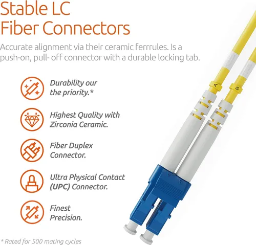 Vista 2 de Cable de conexión de fibra LC a LC de 1m (3.28 pies) – Cable de fibra óptica dúplex monomodo UPC – núcleo de 9/125µm, compatible con OS1 y OS2