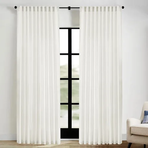 Vista 44 de XTMYI - Cortinas transparentes de 54 pulgadas de largo, juego de 2 paneles para baño, cortinas cortas de lino y algodón con semi privacidad