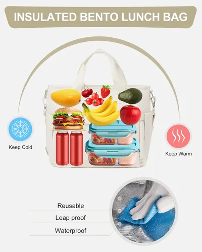 Vista 3 de Bolsa de almuerzo para mujer, caja de almuerzo grande para adultos para mujeres y hombres, bolsa de almuerzo aislada con bandolera para trabajo