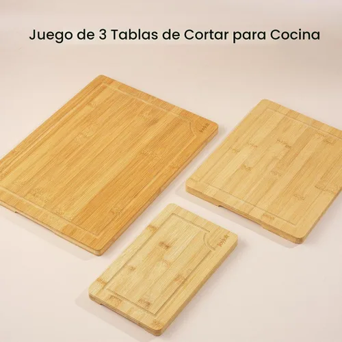 Vista 6 de JoyJolt Tablas de cortar de bambú, tabla de madera grande y pequeña, para servir queso, pan o tablas de cortar. Antideslizante