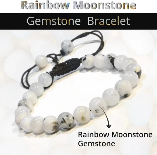 Vista 162 de Adjustable Crystal Bracelet – Gemstone Bead Bracelet with Adjustable Macrame String – Chic Gemstone Bracelet for Men and Women – 8mm Round Healing