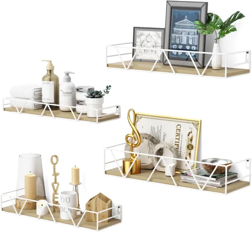 Vista 14 de Amaoot Juego de 3 estantes flotantes, estante de pared de madera para el hogar, estante de granja para dormitorio, estante flotante montado