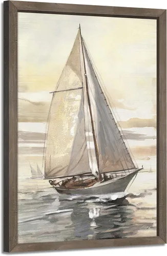 Vista 10 de Arte de pared enmarcado costero abstracto, imagen de silla de playa, pintura moderna del océano, impresiones de paisaje marino relajante, decoración