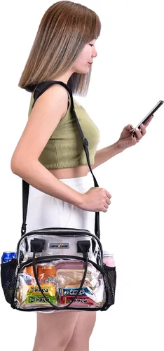 Vista 5 de USPECLARE Bolsa transparente multiusos, bolsa de almuerzo transparente con tablero inferior extraíble, correa de hombro ajustable, aprobada