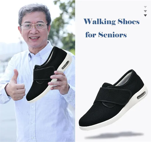 Vista 4 de bumuam Zapatos sin cordones para mujer con soporte de arco, zapatos de edema diabético con cierre ajustable, ligeros para pies diabéticos hinchados