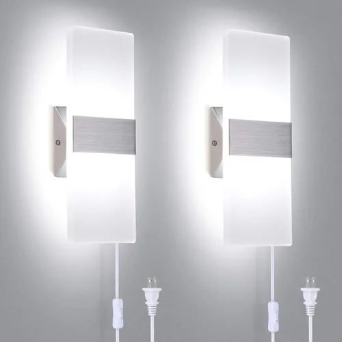 Vista 10 de TRLIFE Lámpara de pared LED moderna, ajustable 4 temperaturas de color 12W lámpara de pared moderna enchufe, luz de pared acrílica montada