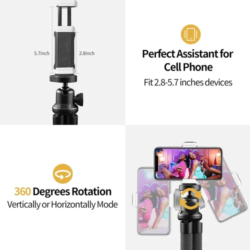 Vista 5 de Trípode de teléfono para iPhone, mini soporte flexible con control remoto para grabación Trípode compacto y flexible con control remoto, ideal